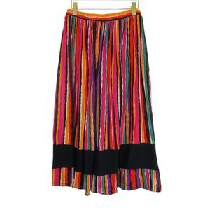 1980s Vintage Rainbow Striped High Rise Midi Skirt Medium 28" Retro Colorful
